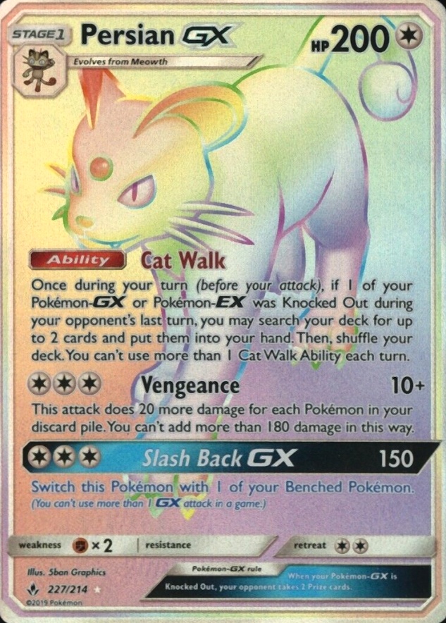 2019 Pokemon Sun & Moon Unbroken Bonds Full Art/Persian GX #227 TCG Card