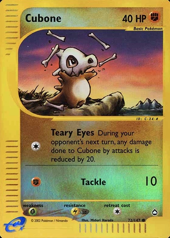 2003 Pokemon Aquapolis Cubone-Reverse Foil #72 TCG Card