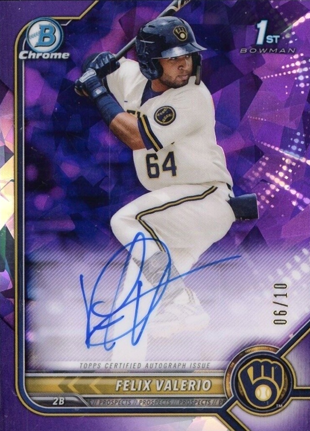 2022 Bowman Sapphire Edition Chrome Prospect Autographs Felix Valerio #FV Baseball Card