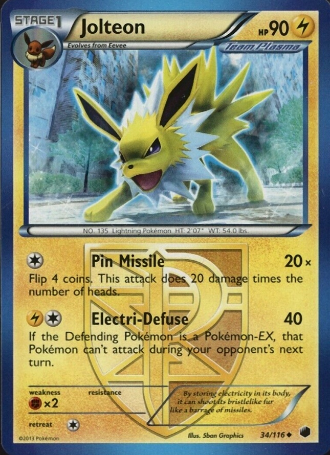 2013 Pokemon Black & White Plasma Freeze Jolteon #34 TCG Card