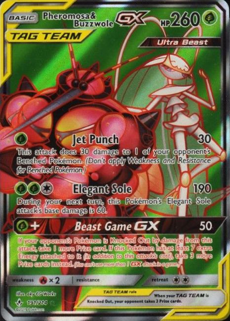 2019 Pokemon Sun & Moon Unbroken Bonds Full Art/Pheromosa & Buzzwole GX #191 TCG Card