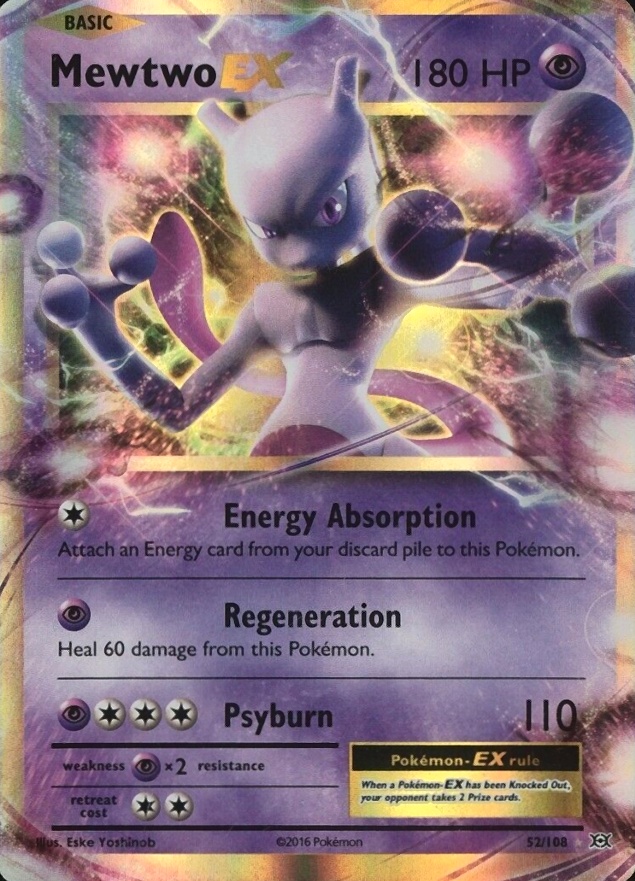 2016 Pokemon XY Evolutions Mewtwo EX-Holo #52 TCG Card