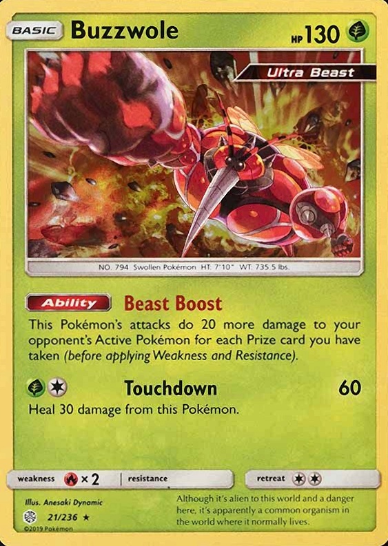 2019 Pokemon Sun & Moon Cosmic Eclipse  Buzzwole-Holo #21 TCG Card