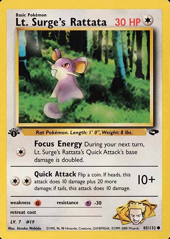 2000 Pokemon Gym Challenge LT. Surge's Rattata #85 TCG Card