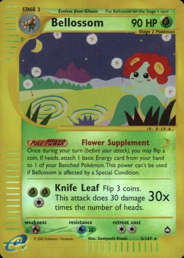 2003 Pokemon Aquapolis Bellossom-Reverse Foil #5 TCG Card