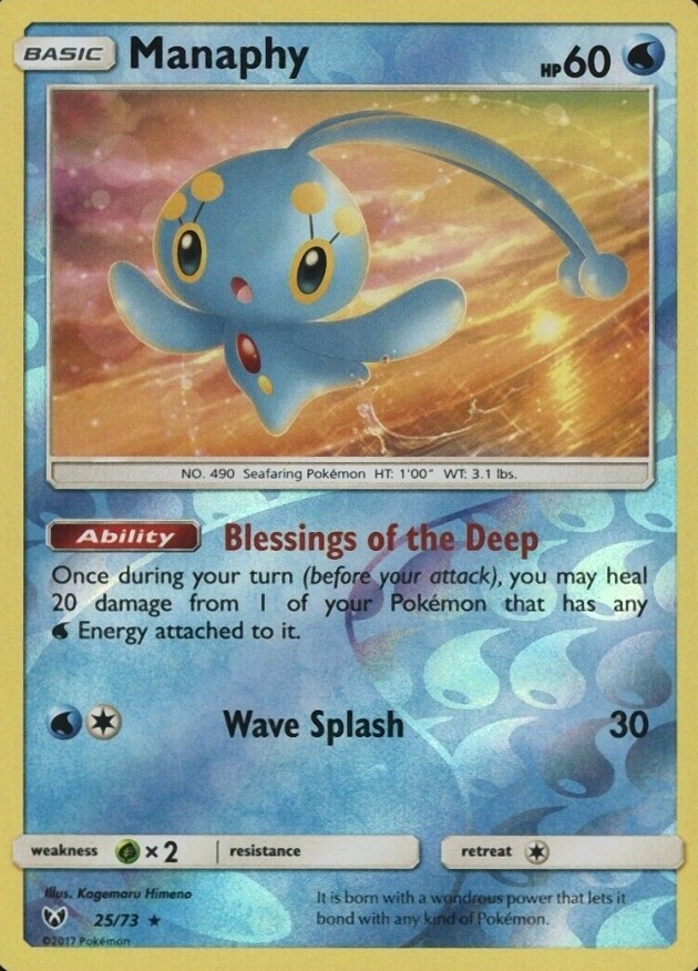 2017 Pokemon Sun & Moon Shining Legends Manaphy-Reverse Foil #25 TCG Card