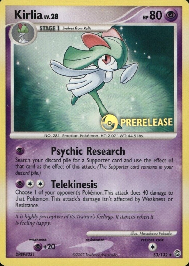 2007 Pokemon Diamond & Pearl Secret Wonders Kirlia #53 TCG Card