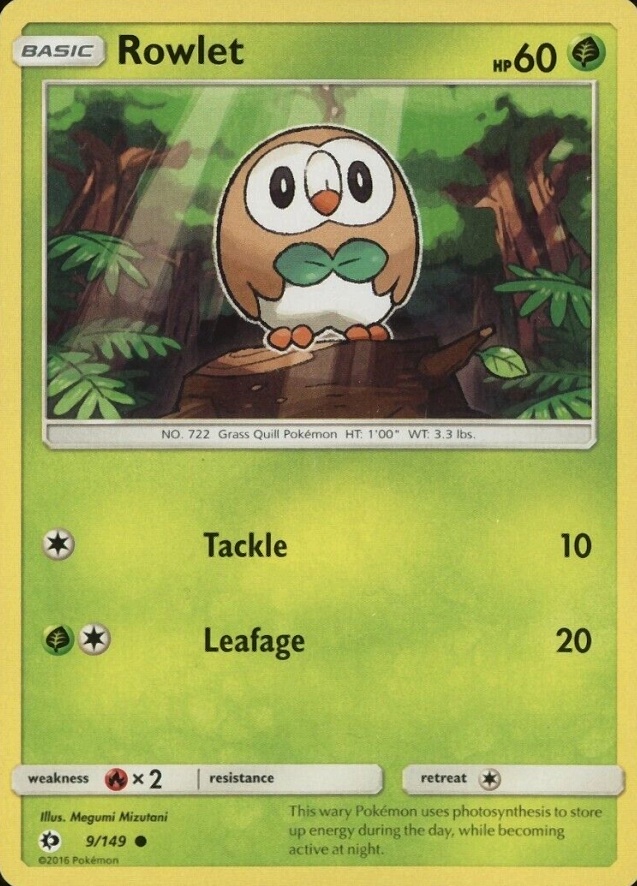 2017 Pokemon Sun & Moon  Rowlet #9 TCG Card