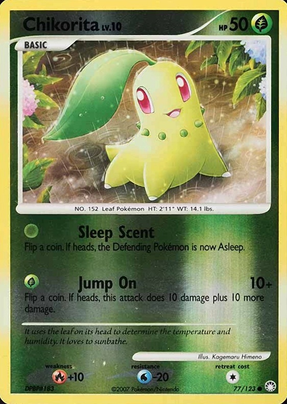 2007 Pokemon Diamond & Pearl Mysterious Treasures Chikorita-Reverse Foil #77 TCG Card