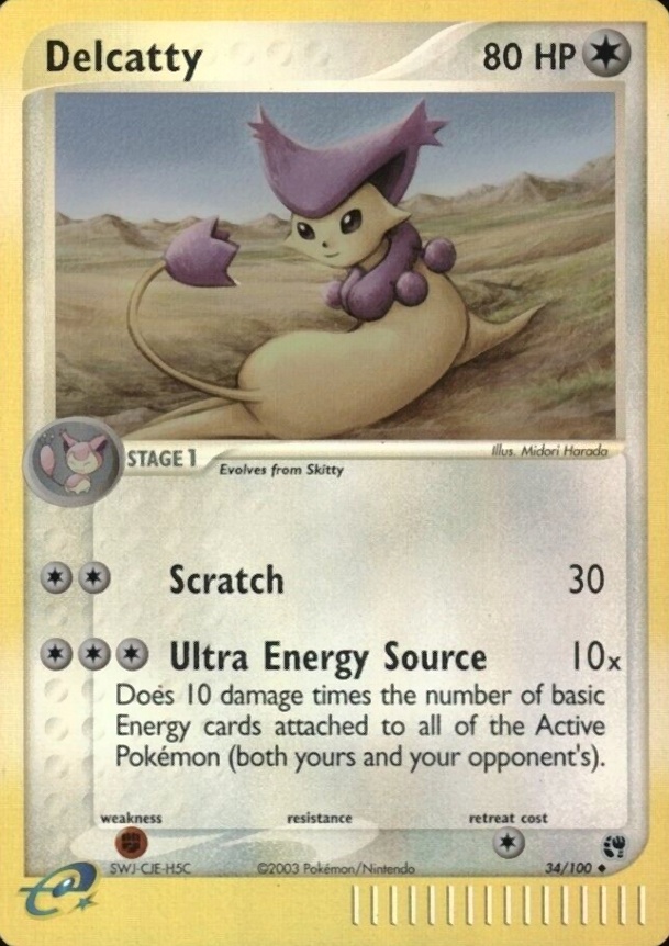 2003 Pokemon EX Sandstorm Delcatty-Reverse Foil #34 TCG Card