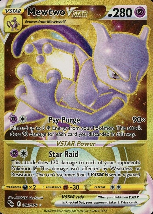 2022 Pokemon Go Full Art/Mewtwo Vstar #086 TCG Card