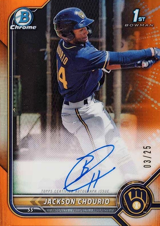 2022 Bowman Chrome Prospect Autographs Jackson Chourio #CPAJCO Baseball Card