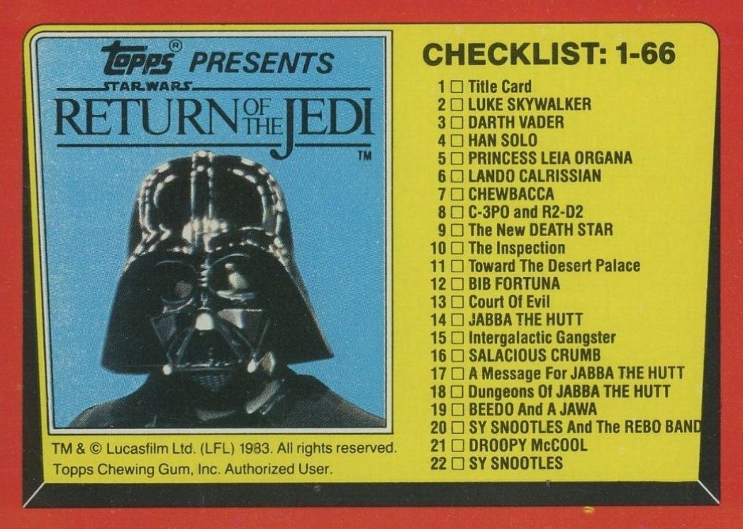 1983 Star Wars Return of the Jedi Checklist 1-66 #131 Non-Sports Card