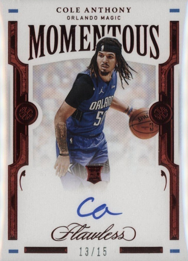 2020 Panini Flawless Momentous Autographs Cole Anthony #MOMCOL Basketball Card