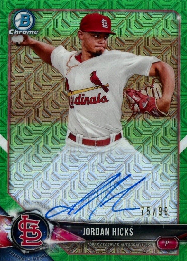 2018 Bowman Mega Box Chrome Mega Autographs Jordan Hicks #JH Baseball Card