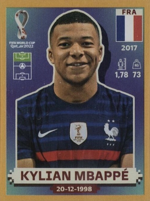 2022 Panini FIFA World Cup Qatar Stickers Kylian Mbappe #FRA19 Soccer Card