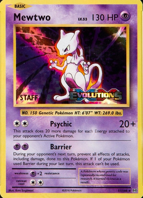 2016 Pokemon XY Evolutions Mewtwo #51 TCG Card