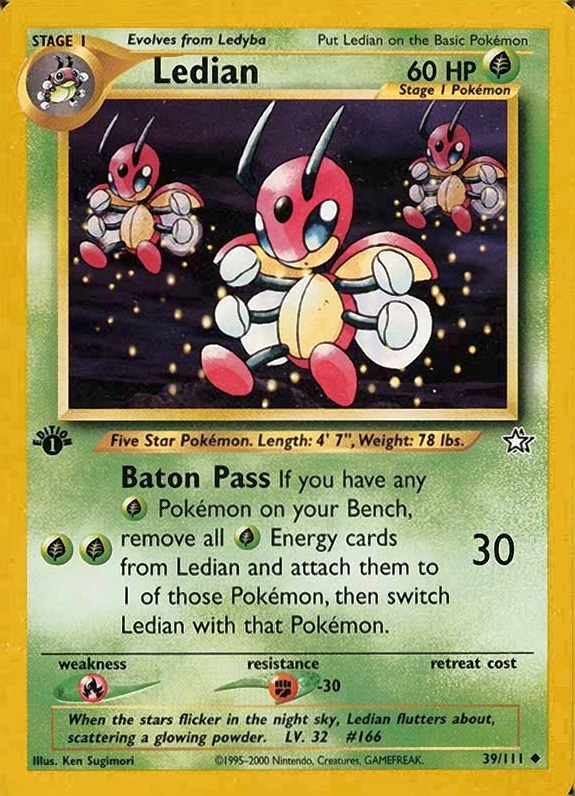 2000 Pokemon Neo Genesis 1st Edition Ledian #39 TCG Card