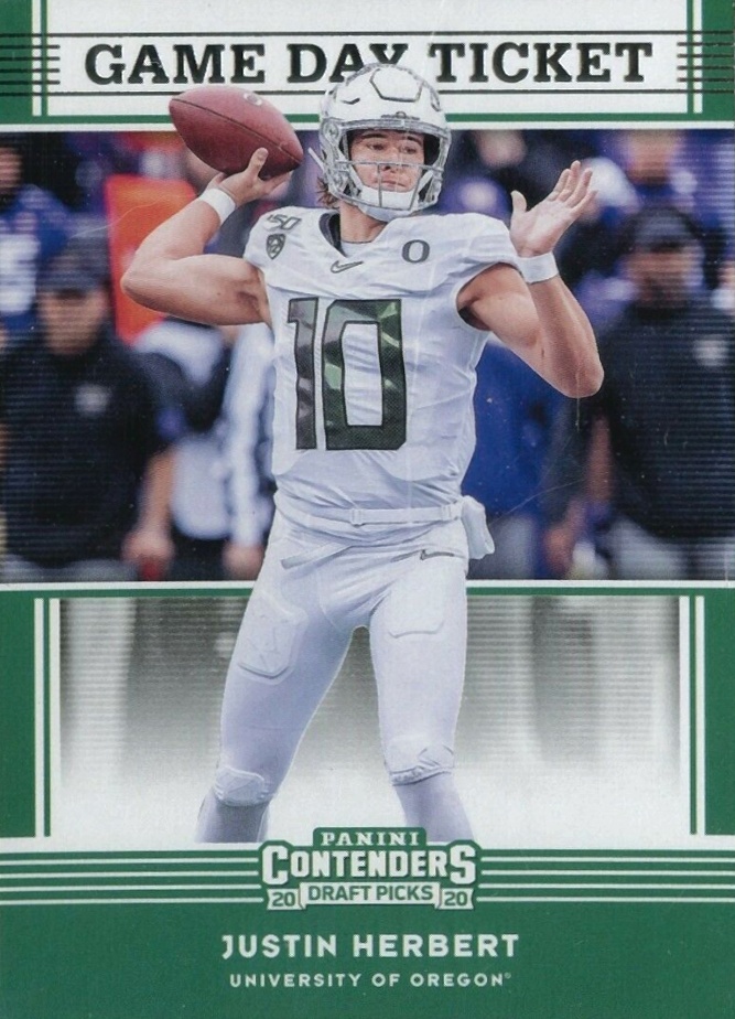 2020 Panini Contenders Draft Picks Game Day Ticket Justin Herbert #4 Football Card