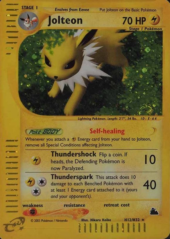 2003 Pokemon Skyridge Jolteon-Holo #H12 TCG Card