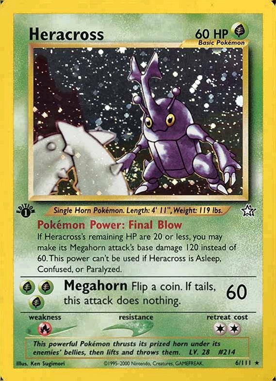 2000 Pokemon Neo Genesis 1st Edition Heracross-Holo #6 TCG Card