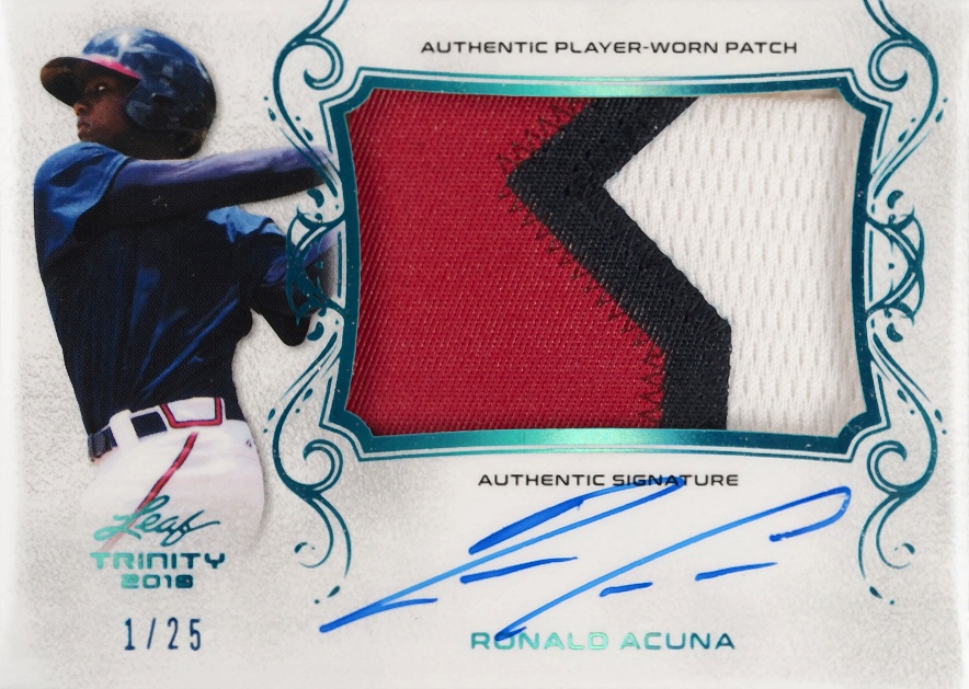 2018 Leaf Trinity Patch Autograph Ronald Acuna #PA-RA1 Baseball Card