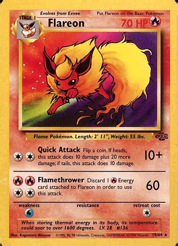 1999 Pokemon Jungle Flareon #19 TCG Card