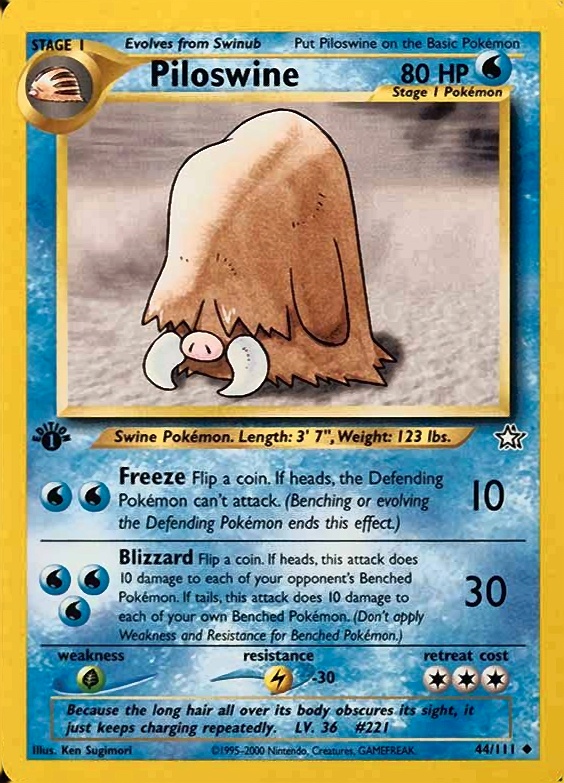 2000 Pokemon Neo Genesis 1st Edition Piloswine #44 TCG Card