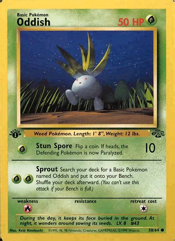 1999 Pokemon Jungle Oddish #58 TCG Card