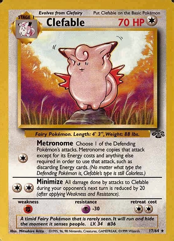 1999 Pokemon Jungle Clefable #17 TCG Card