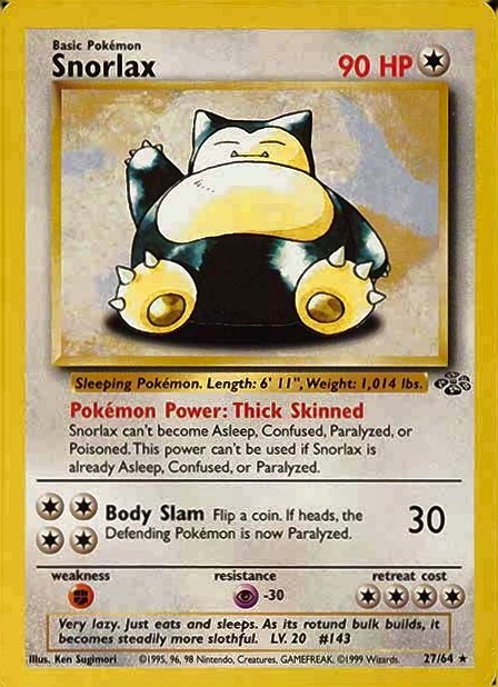 1999 Pokemon Jungle Snorlax #27 TCG Card