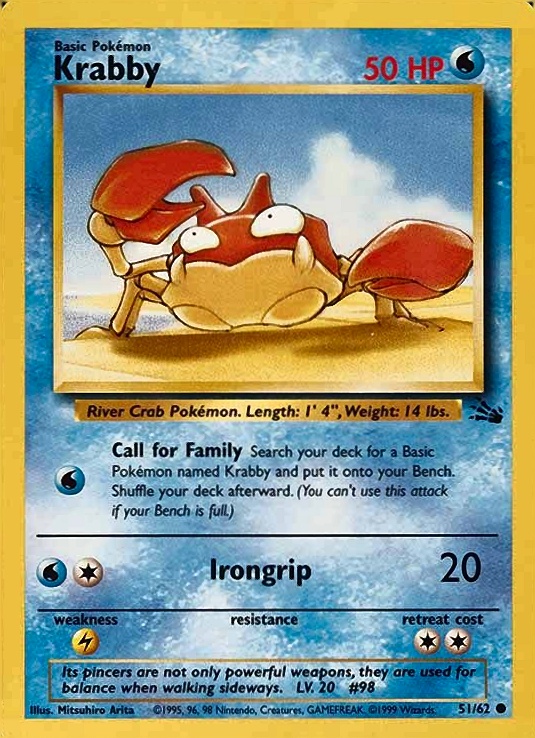 1999 Pokemon Fossil Krabby #51 TCG Card