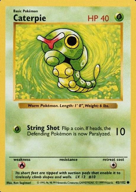 1999 Pokemon Game Caterpie #45 TCG Card