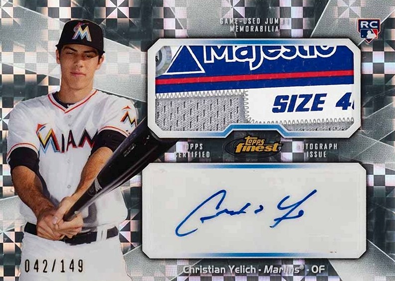 2013 Finest Autograph Jumbo Relic Christian Yelich #AJRCY Baseball Card