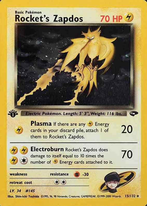 2000 Pokemon Gym Challenge Rocket's Zapdos #15 TCG Card