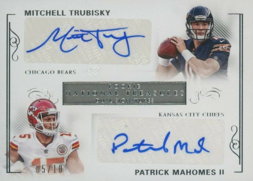 2017 Panini National Treasures Rookie Dual Signatures Mitchell Trubisky/Patrick Mahomes II #QBS Football Card