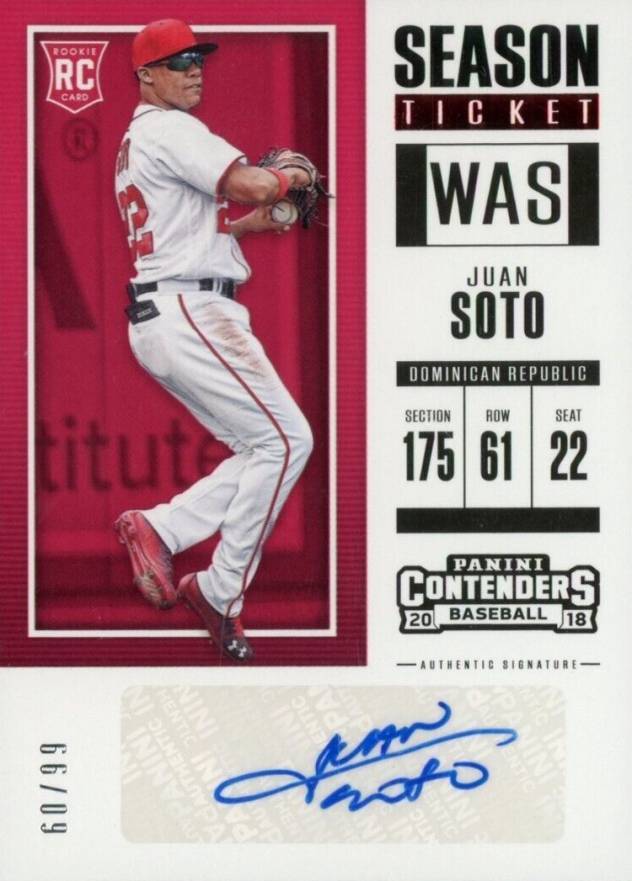 2018 Panini Chronicles Contenders Season Ticket Autographs Juan Soto #32 Baseball Card