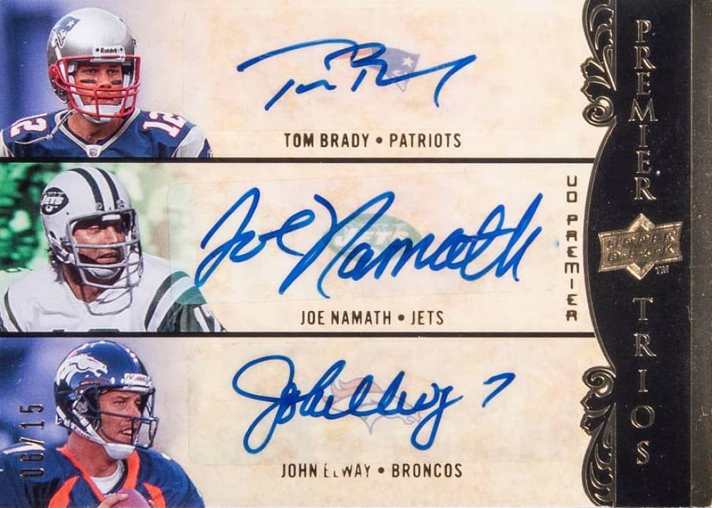 2008 Upper Deck Premier Trios Autographs Brady/Namath/Elway #PTRI19 Football Card