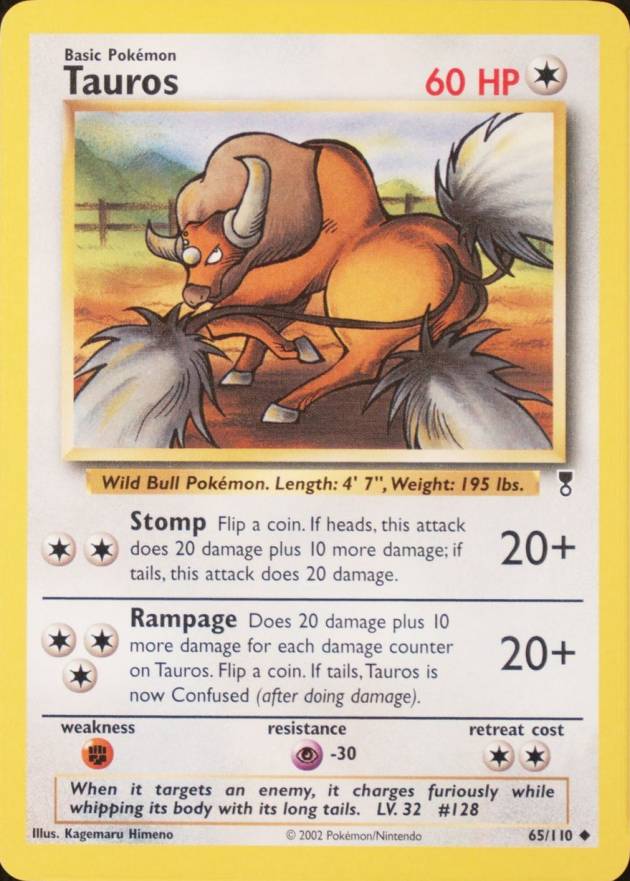 2002 Pokemon Legendary Collection  Tauros #65 TCG Card