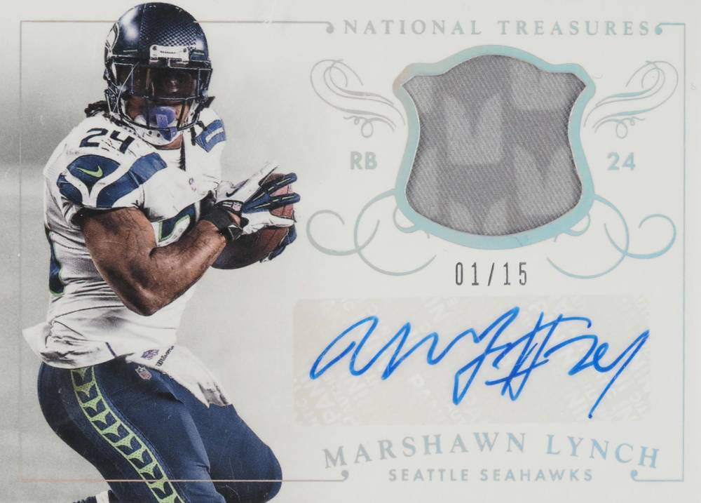 2014 Panini National Treasures Material Signatures  Marshawn Lynch #MS-ML Football Card