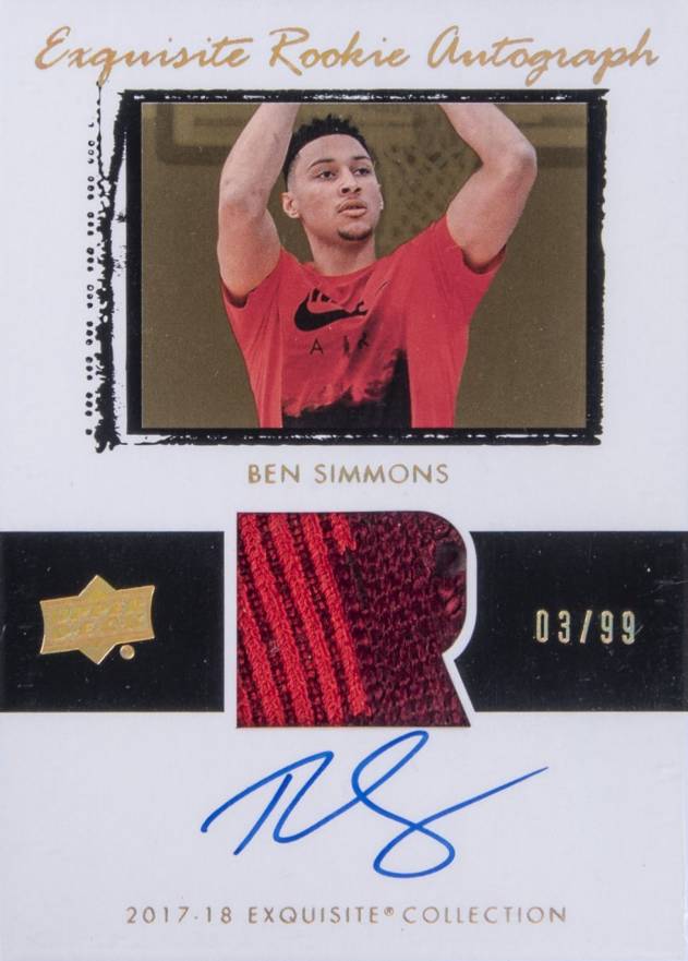 2017 Upper Deck Exquisite Collection 03-04 Rookie Tribute Jersey Autograph Ben Simmons #03TBS Basketball Card