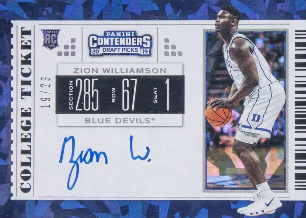 2019 Panini Contenders Draft Picks College Ticket Autographs Cracked Ice Zion Williamson #51 Basketball Card