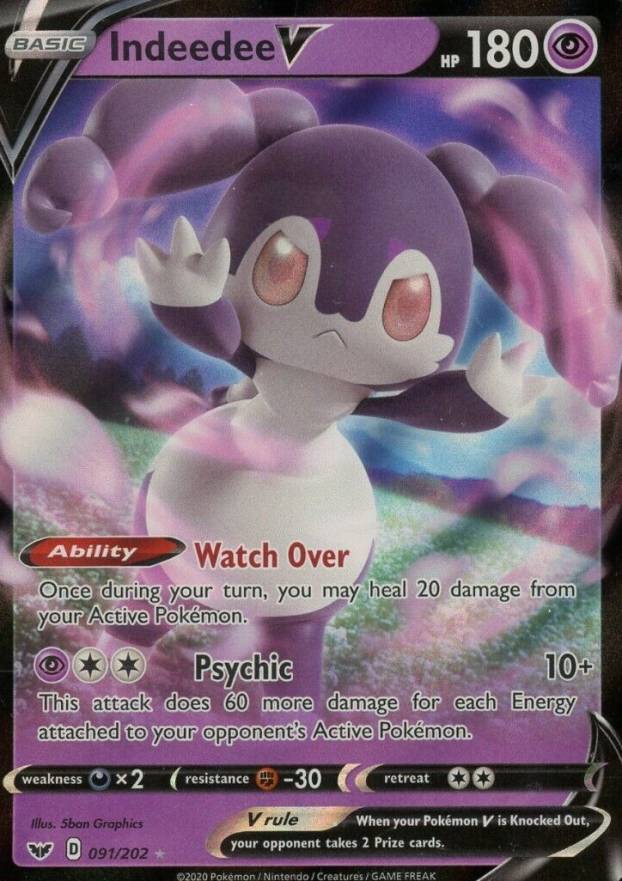 2020 Pokemon Sword & Shield Indeedee V #091 TCG Card