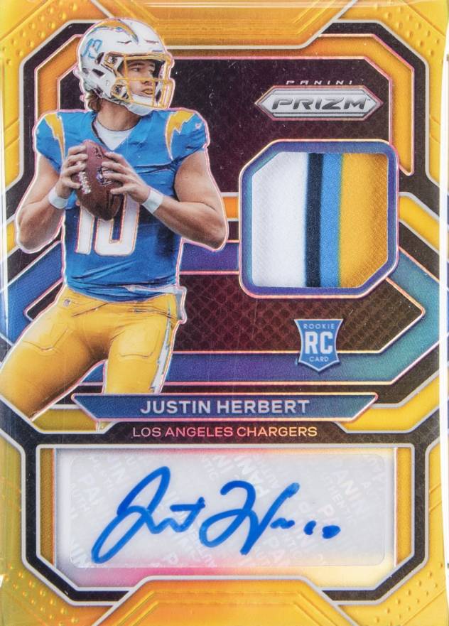 2020 Panini Prizm Rookie Patch Autographs Justin Herbert #39 Football Card