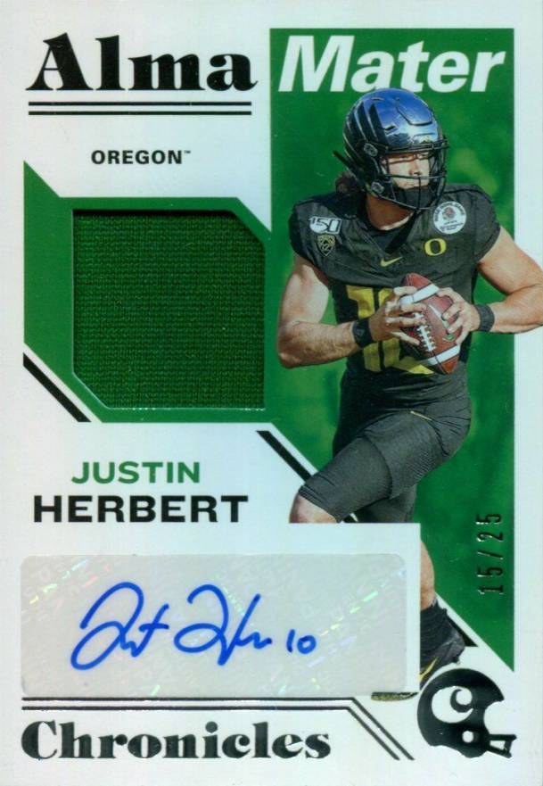 2020 Panini Chronicles Draft Picks Alma Mater Materials Signatures Justin Herbert #4 Football Card