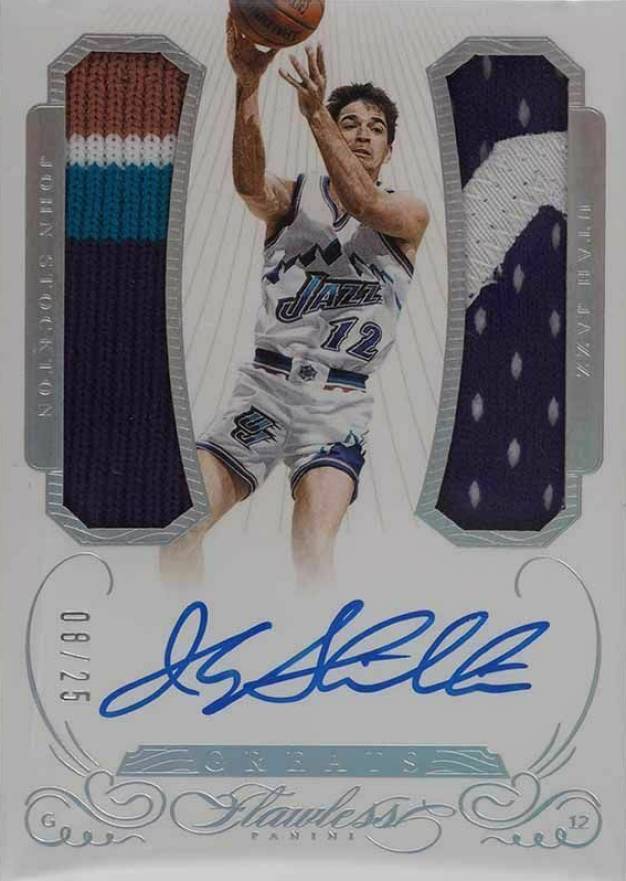 2014 Panini Flawless Greats Dual Memorabilia Autographs  John Stockton #GDMJS Basketball Card