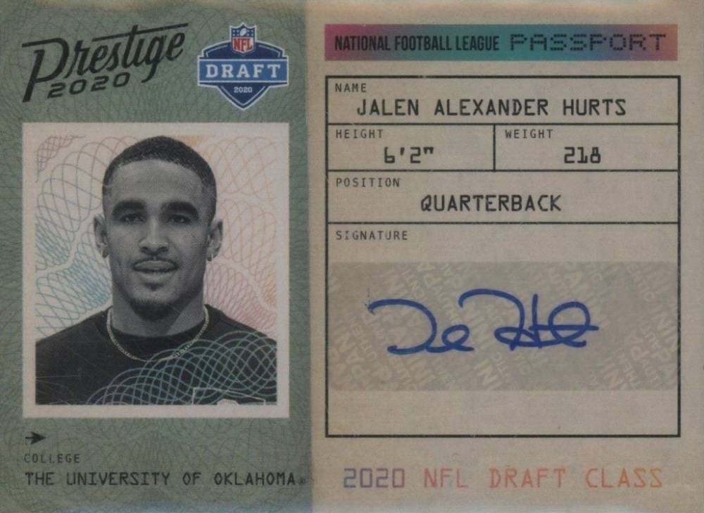 2020 Panini Prestige NFL Passport Signatures Jalen Hurts #PAJH Football Card