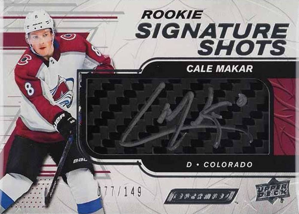 2019 Upper Deck Engrained Rookie Signature Shots Cale Makar #RSSCM Hockey Card