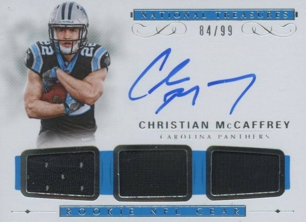 2017 Panini National Treasures Rookie NFL Gear Signature Trios Christian McCaffrey #CM Football Card