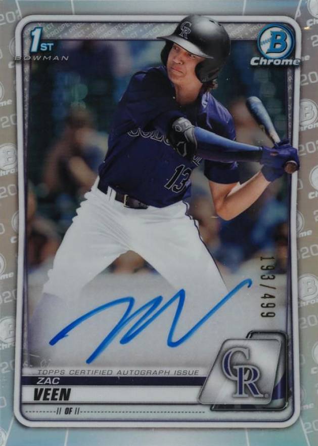 2020 Bowman Draft Chrome Draft Picks Autographs Zac Veen #CDAZV Baseball Card